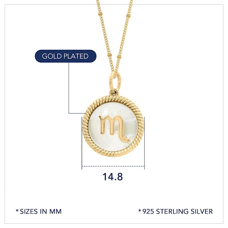 J'ADMIRE Mother of Pearl 14K Yellow Gold Over Sterling Silver Scorpio
Zodiac Necklace
