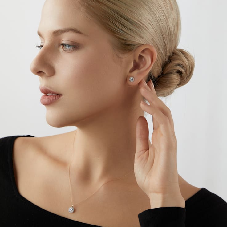 LUXGEM 14K Yellow Gold Round Halo Pendant Necklace | 1 Carat Cubic Zirconia