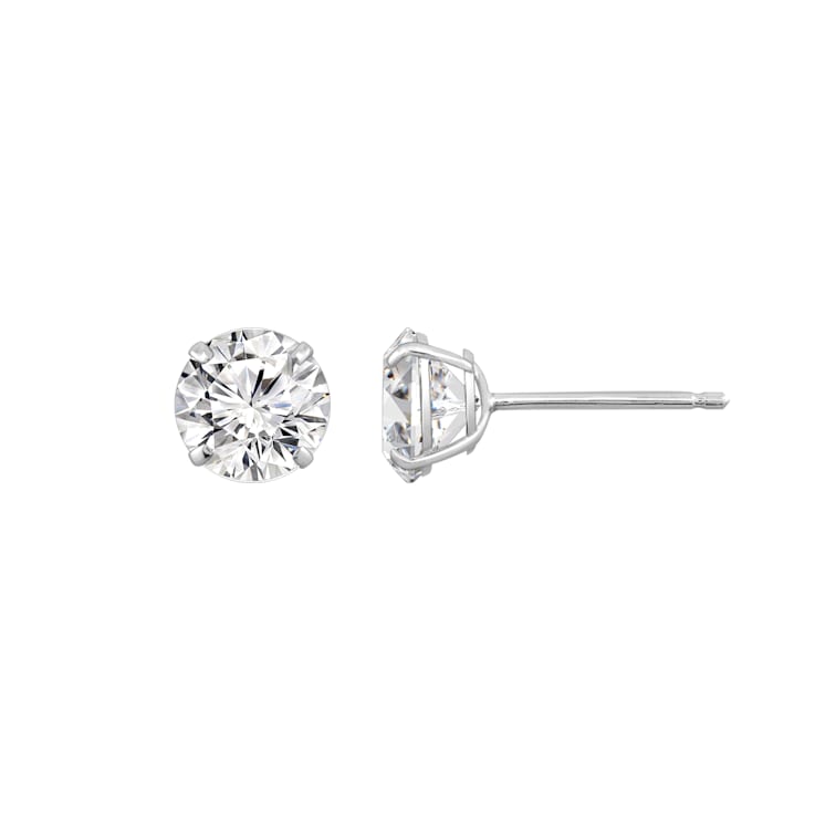 LUXGEM 14K White Gold Round Cut Solitaire Studs | 3 carat Cubic Zirconia