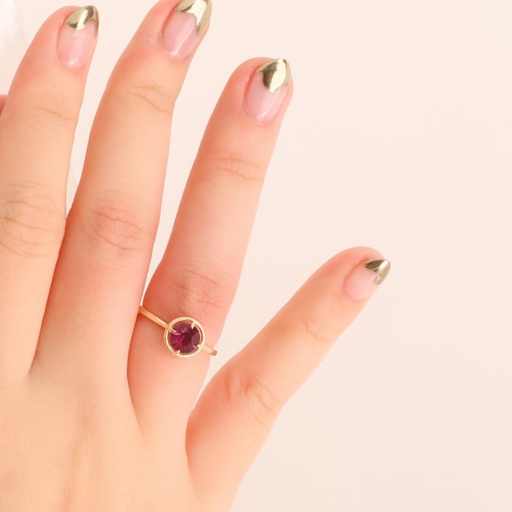 J'ADMIRE 10K Gold Crystal Ruby Simulant Solitaire Ring