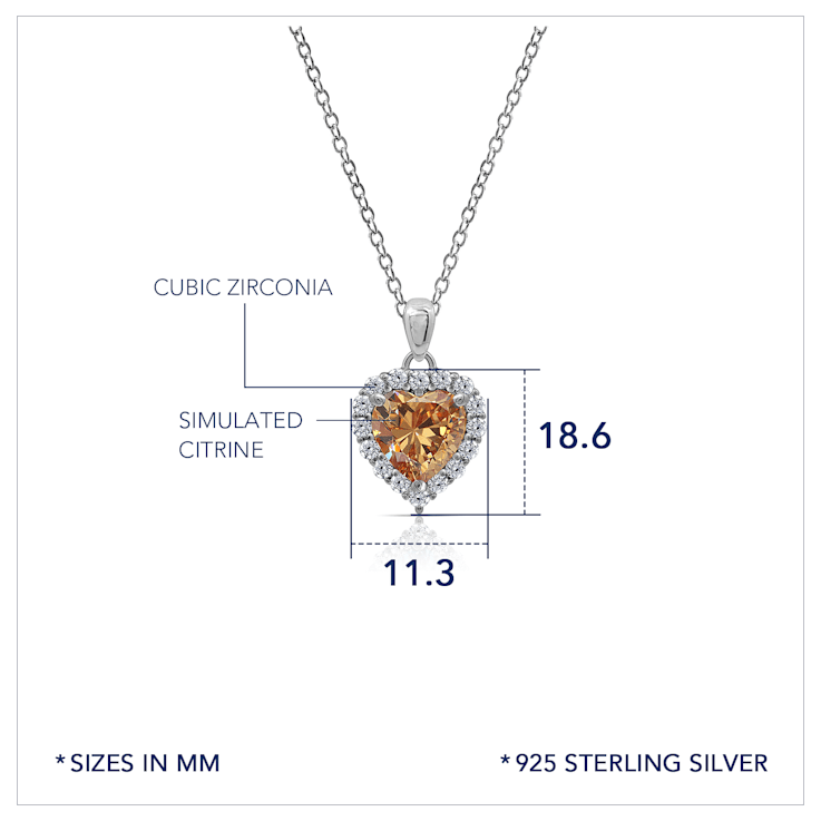 J'ADMIRE Citrine Simulant Platinum Over Sterling Silver Heart Pendant
with Chain