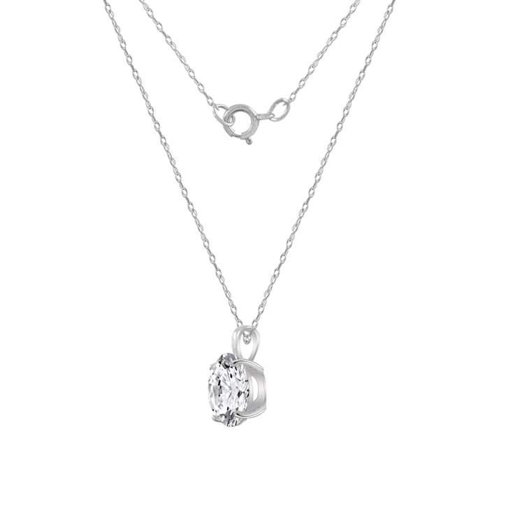 LUXGEM 10K White Gold Round Cut Pendant Necklace | 3 Carat Cubic Zirconia