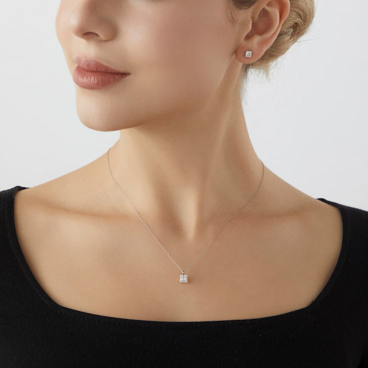 LUXGEM 14K White Gold Princess Cut Pendant Necklace | 1