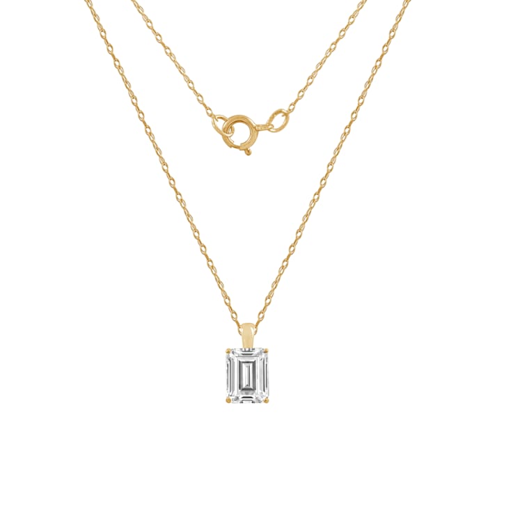 LUXGEM 10K Yellow Gold Emerald Cut Pendant Necklace | 0.5 Carat Cubic Zirconia