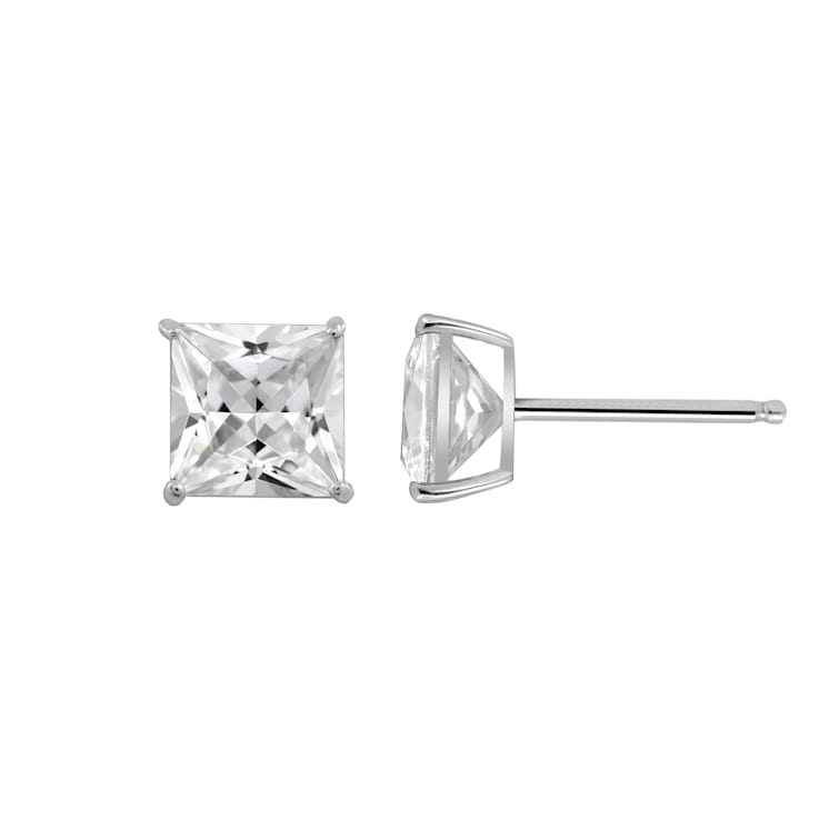 LUXGEM 10K White Gold Princess Cut Solitaire Studs | 4 carat Cubic Zirconia