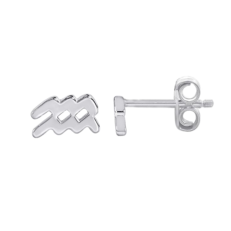 J'ADMIRE Platinum 950 Over Sterling Silver Dainty Zodiac Aquarius Stud Earrings