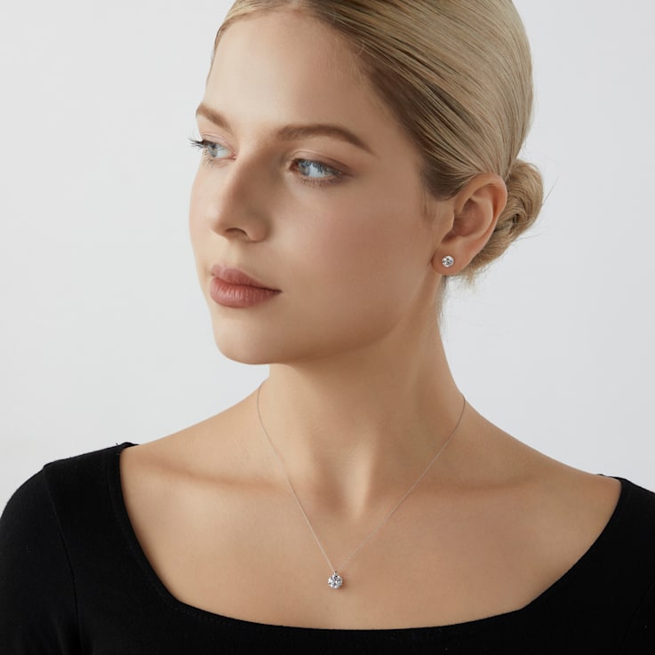 LUXGEM 14K White Gold Round Cut Pendant Necklace | 2 Carat Cubic Zirconia -  13G0HB