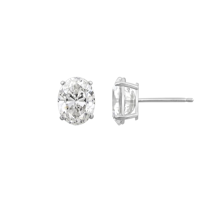 LUXGEM 10K White Gold Oval Cut Solitaire Studs | 4 carat Cubic Zirconia