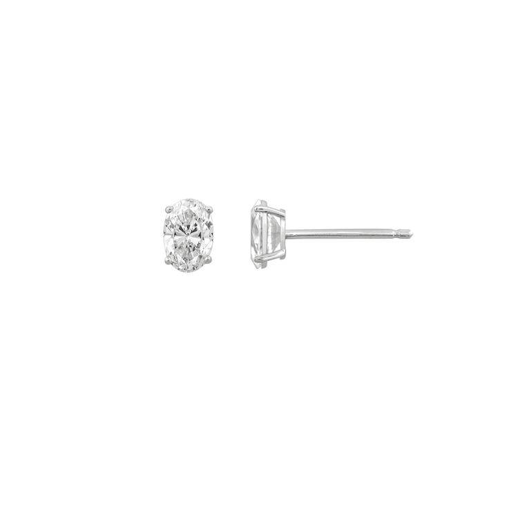 LUXGEM 10K White Gold Oval Cut Solitaire Studs | 1 carat Cubic Zirconia