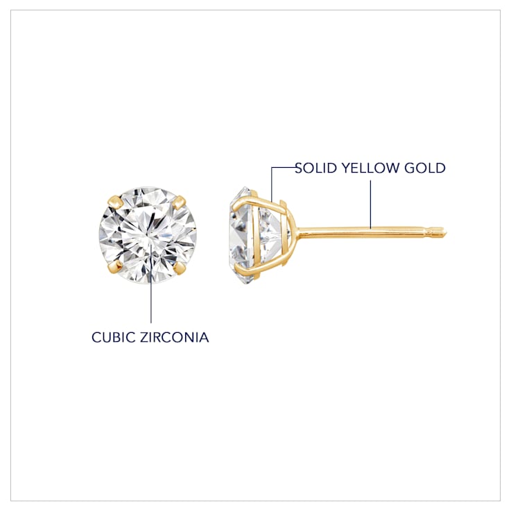 LUXGEM 10K Yellow Gold Round Cut Solitaire Studs | 1 carat Cubic Zirconia