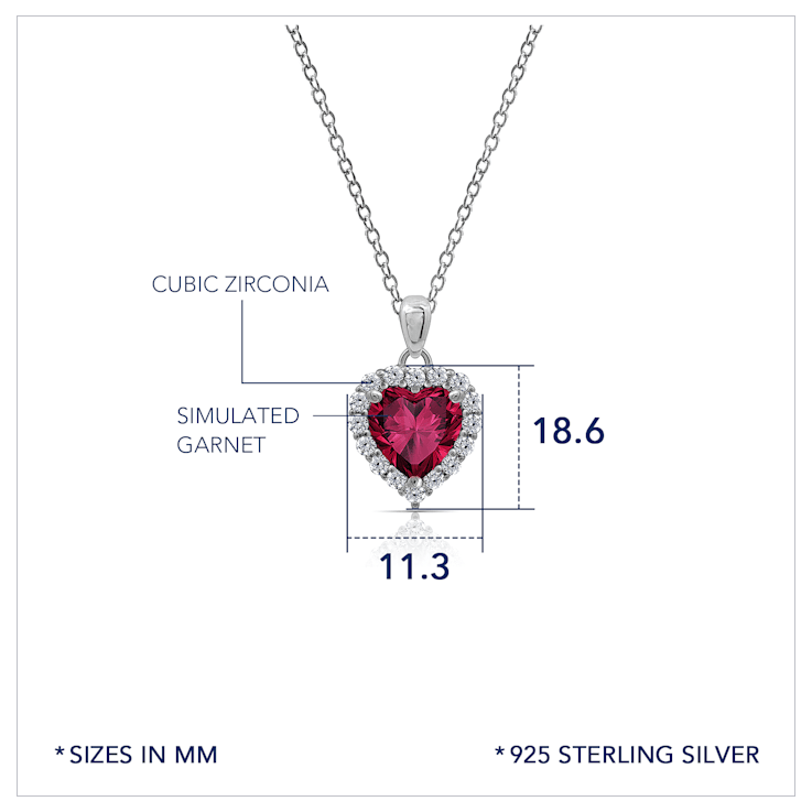 J'ADMIRE Garnet Simulant Platinum Over Sterling Silver Heart Pendant
with Chain