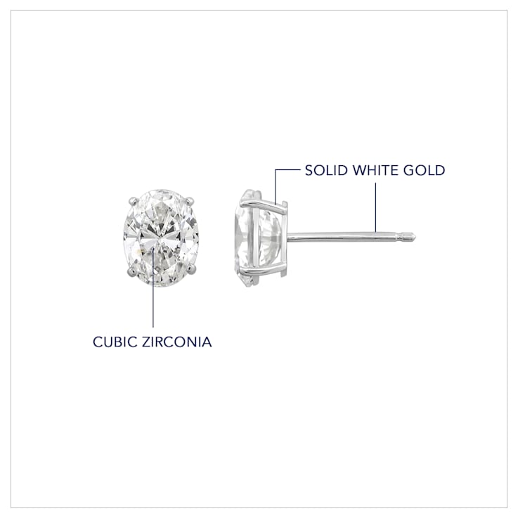 LUXGEM 10K White Gold Oval Cut Solitaire Studs | 2 carat Cubic Zirconia