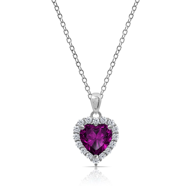 J'ADMIRE Amethyst Simulant Platinum Over Sterling Silver Heart Pendant
with Chain