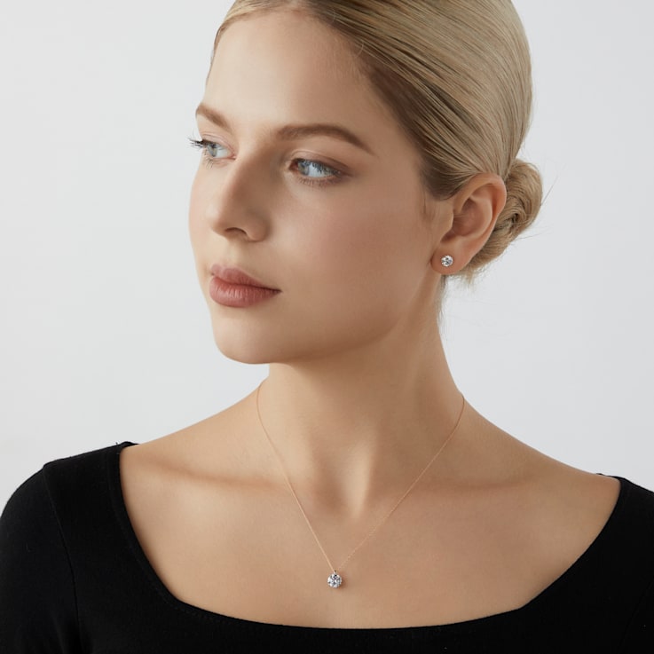 LUXGEM 10K Yellow Gold Round Cut Pendant Necklace | 2 Carat Cubic Zirconia