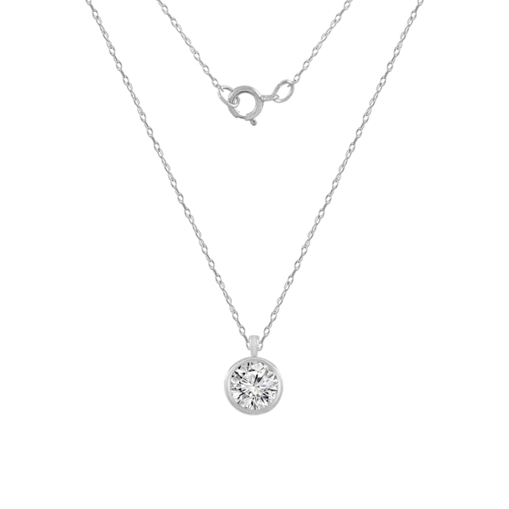 LUXGEM 10K White Gold Bezel Round Cut Pendant Necklace | 2 Carat Cubic Zirconia