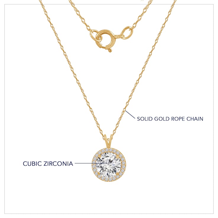 LUXGEM 14K Yellow Gold Round Halo Pendant Necklace | 1 Carat Cubic Zirconia