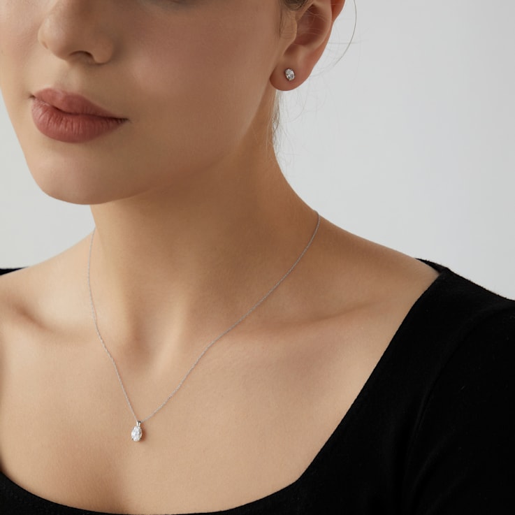 LUXGEM 14K White Gold Oval Cut Pendant Necklace | 1 Carat