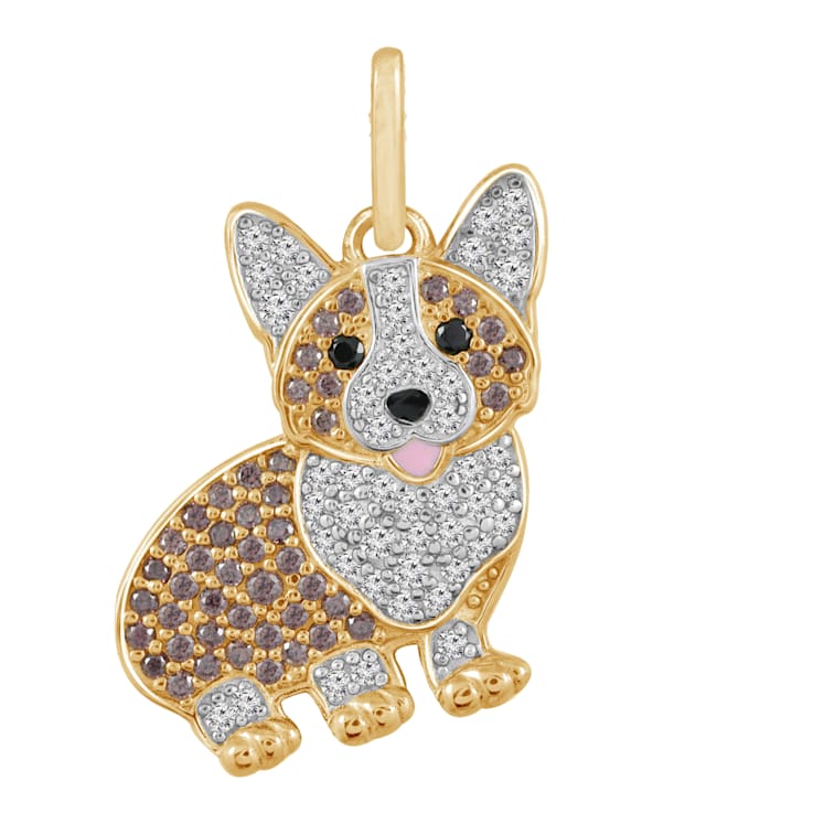 J'ADMIRE 14K Yellow Gold Plated Sterling Silver Corgi Puppy Pendant Necklace
