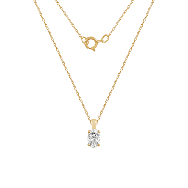 LUXGEM 10K Yellow Gold Oval Cut Pendant Necklace | 0.5 Carat Cubic Zirconia
