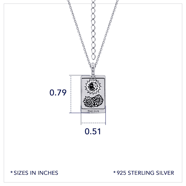 J'ADMIRE Platinum 950 Over Sterling Silver Tarot Card The Sun Pendant Necklace