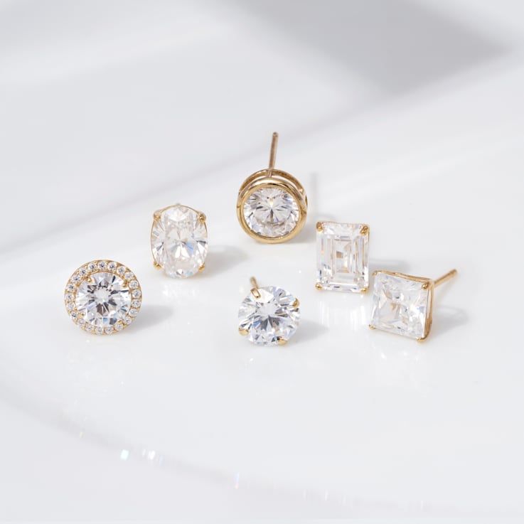 LUXGEM 14K Yellow Gold Princess Cut Solitaire Studs | 1 carat Cubic Zirconia