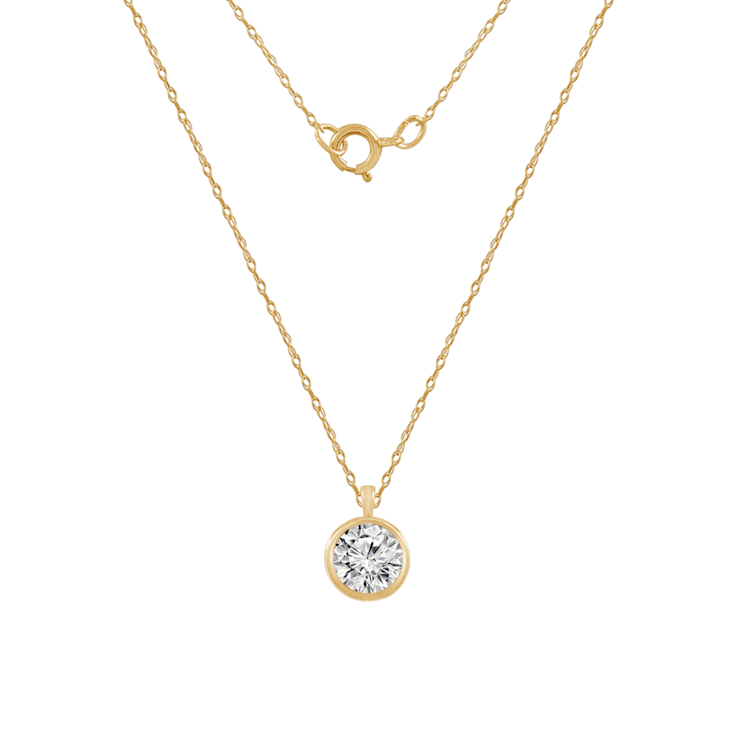 LUXGEM 14K Yellow Gold Bezel Round Cut Pendant Necklace | 2 Carat Cubic Zirconia