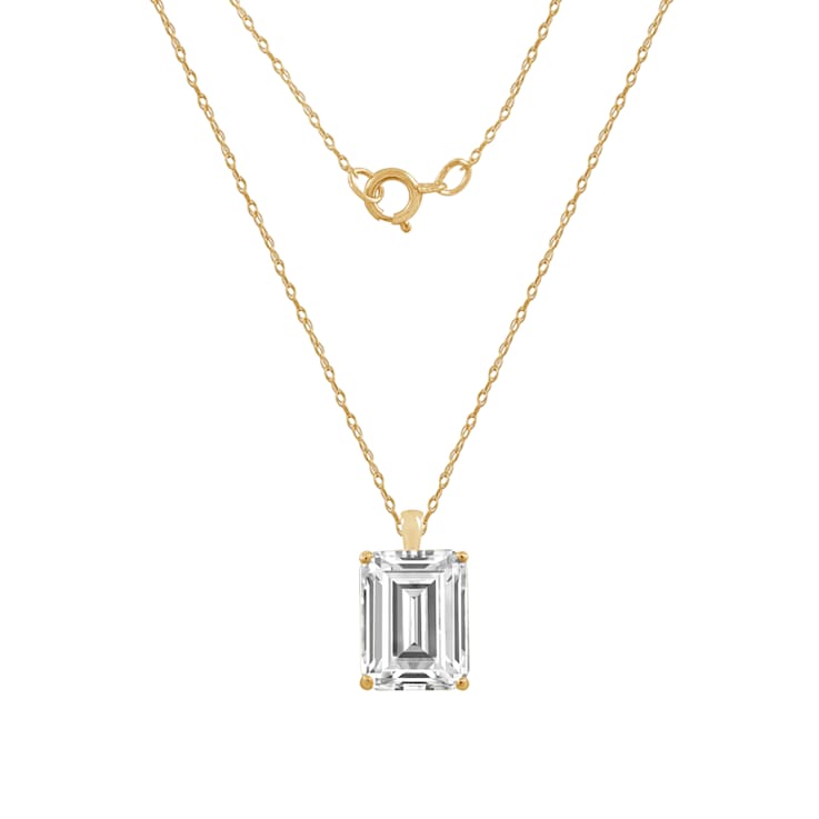 LUXGEM 14K Yellow Gold Emerald Cut Pendant Necklace | 3 Carat Cubic Zirconia