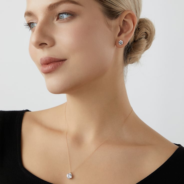 LUXGEM 14K Yellow Gold Round Cut Solitaire Studs | 3 carat Cubic Zirconia