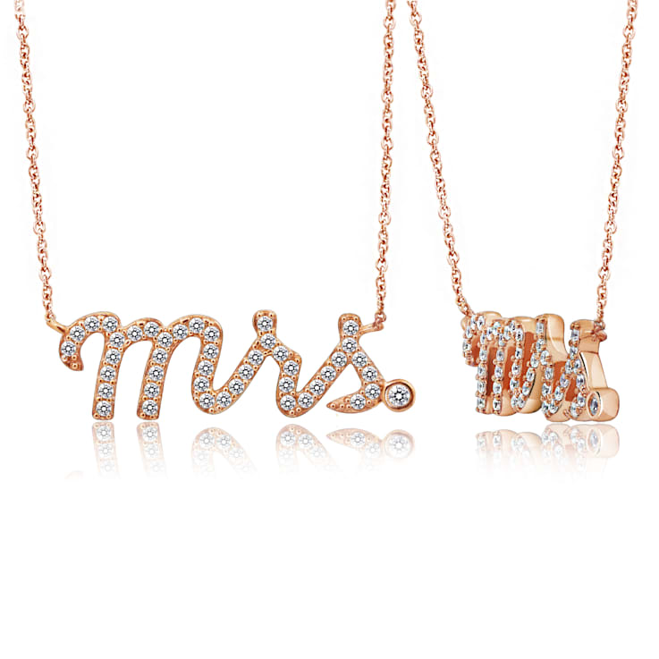 J'ADMIRE 14K Rose Gold Over Sterling Silver Pave Mrs. Pendant Necklace