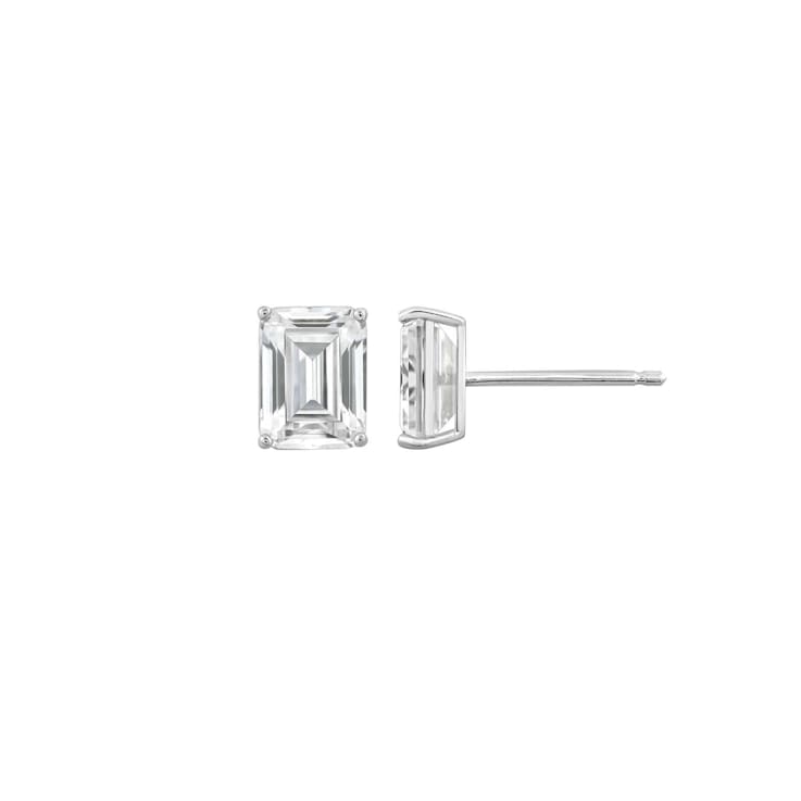 LUXGEM 14K White Gold Emerald Cut Solitaire Studs | 3 carat Cubic Zirconia