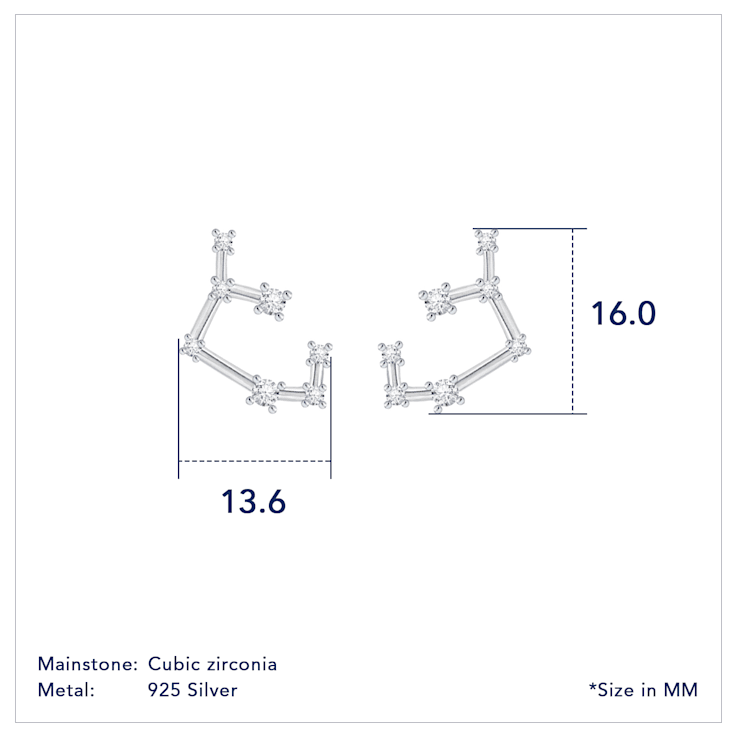 J'ADMIRE Rhodium Over Sterling Silver Dainty Zodiac Sagittarius Stud Earrings