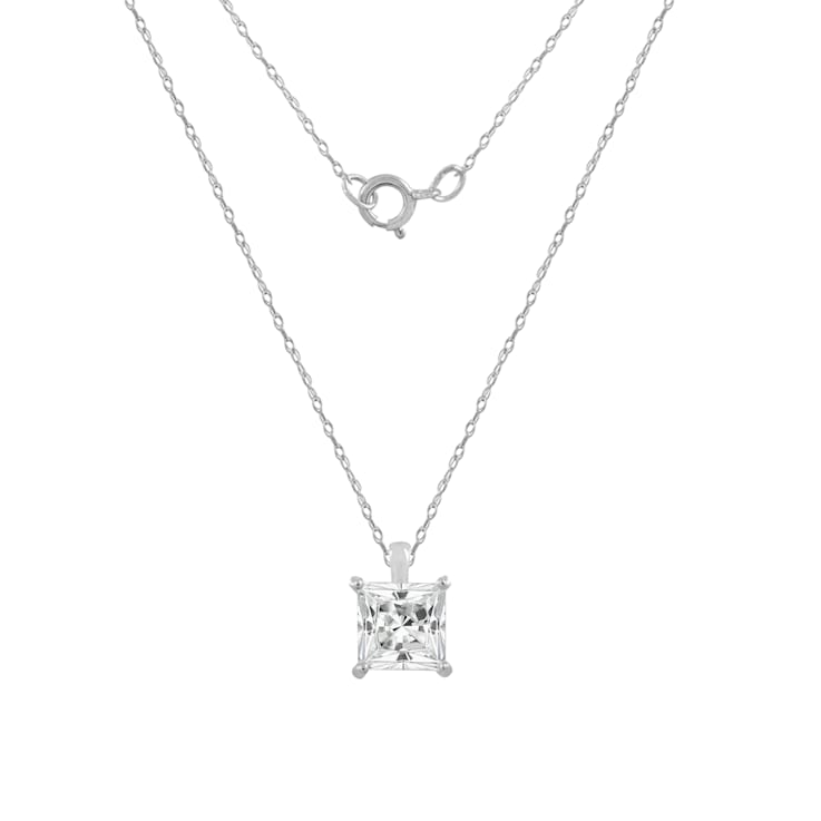 LUXGEM 14K White Gold Princess Cut Pendant Necklace | 2 Carat Cubic Zirconia