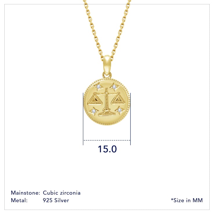 J'ADMIRE 14K Yellow Gold Over Sterling Silver Libra Zodiac Stars Pendant Necklace