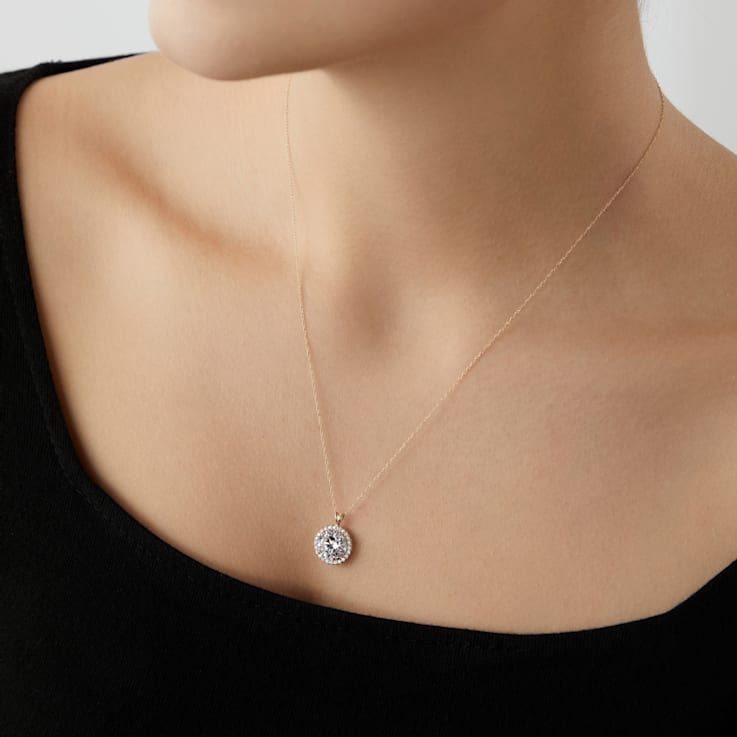 LUXGEM 14K Yellow Gold Round Halo Pendant Necklace | 3 Carat Cubic Zirconia