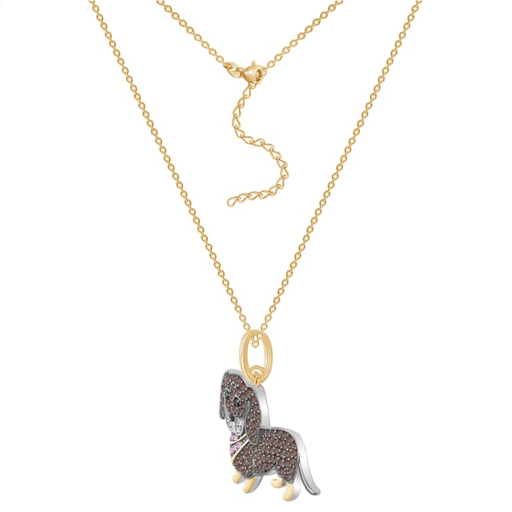 J'ADMIRE 14K Yellow Gold Plated Sterling Silver Dachshund Puppy Pendant Necklace
