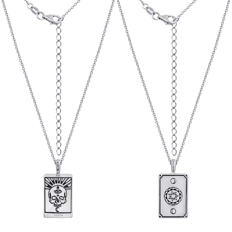 J'ADMIRE Platinum 950 Over Sterling Silver Tarot Card Death Pendant Necklace