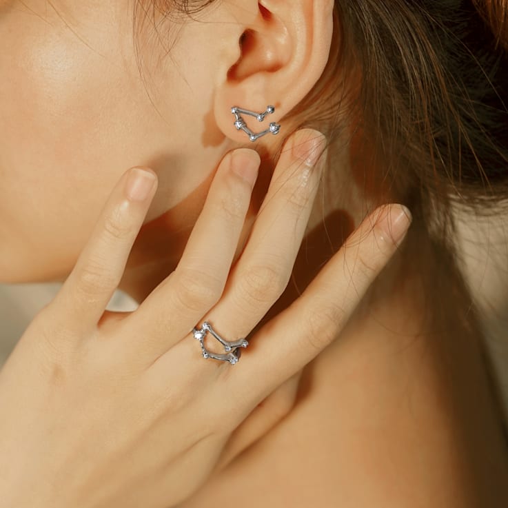 J'ADMIRE Scorpio Constellation Rhodium Over Sterling Silver Ring