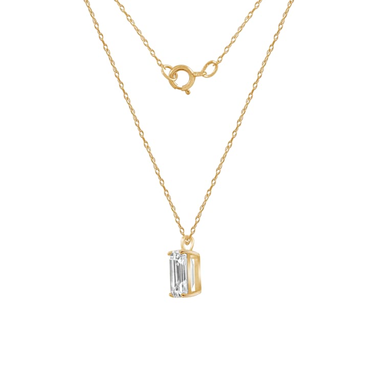 LUXGEM 10K Yellow Gold Emerald Cut Pendant Necklace | 1 Carat Cubic Zirconia