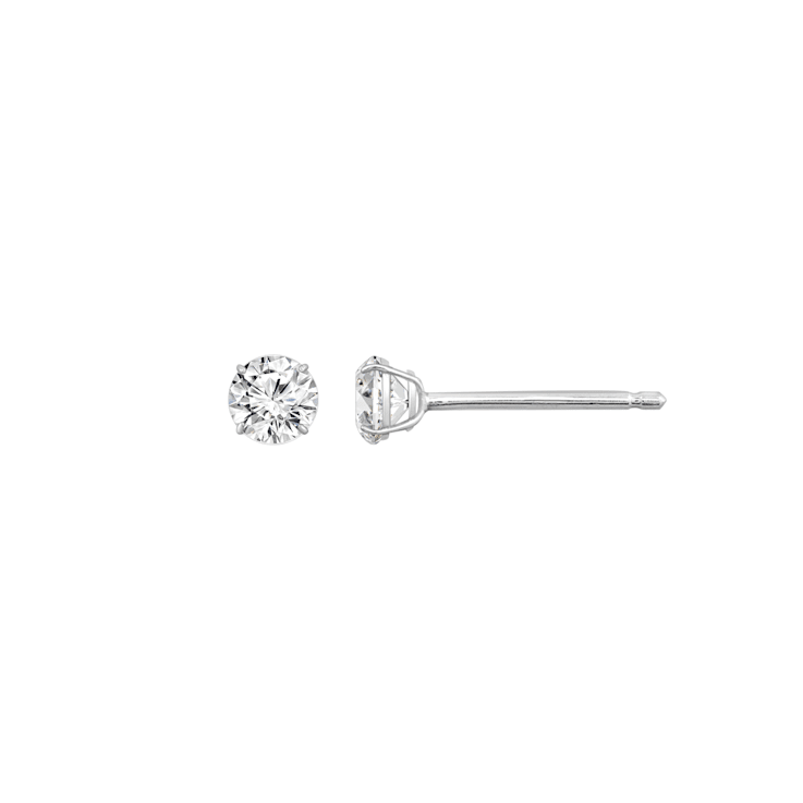 LUXGEM 10K White Gold Round Cut Solitaire Studs | 1/2 carat Cubic Zirconia