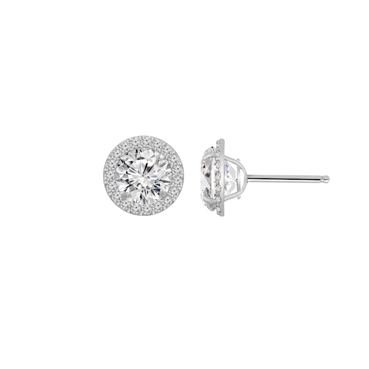 LUXGEM 14K White Gold Round Halo Studs | 3 Carat Cubic Zirconia