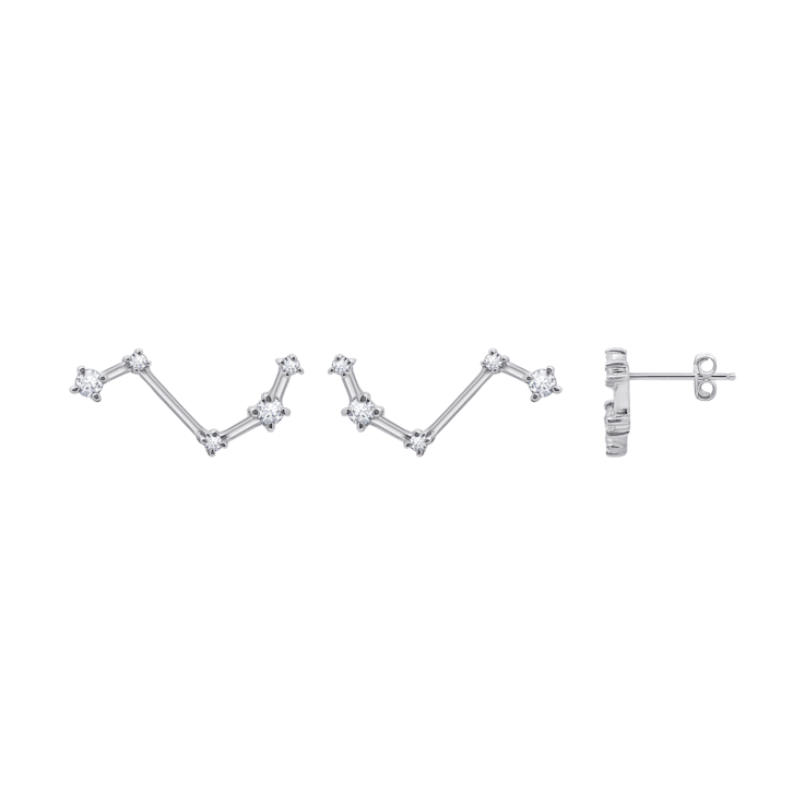 J'ADMIRE Rhodium Over Sterling Silver Dainty Zodiac Aries Stud Earrings