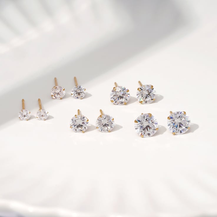LUXGEM 10K Yellow Gold Round Cut Solitaire Studs | 1/2 carat Cubic Zirconia