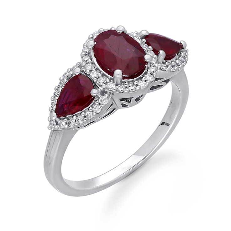 KALLATI 14K White Gold Ruby and Diamond Halo Ring 2.25ctw