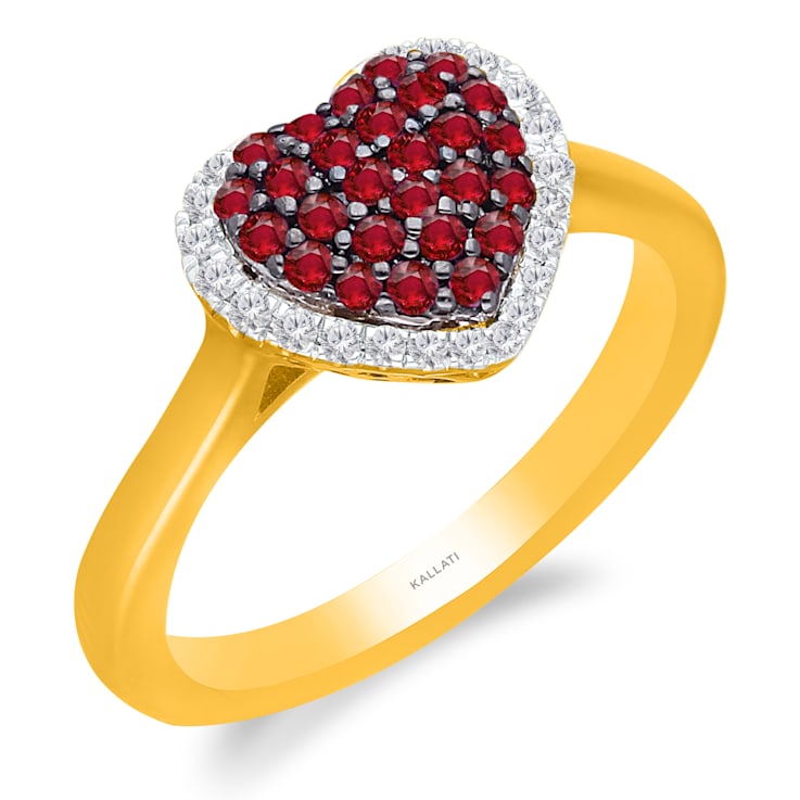 KALLATI Yellow Gold 0.50 ctw Ruby and Diamond Heart Ring