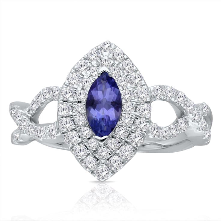KALLATI White Gold 1.00 ctw Tanzanite and Diamond Ring