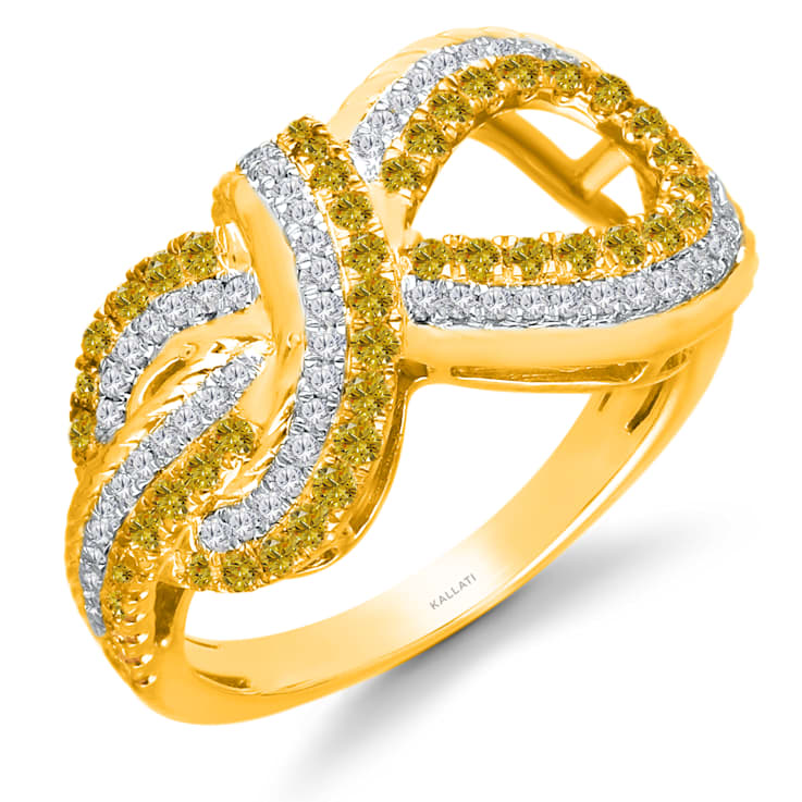 KALLATI Yellow Gold "Sunset" 0.85ct Round White & Natural
Yellow Diamond Ring