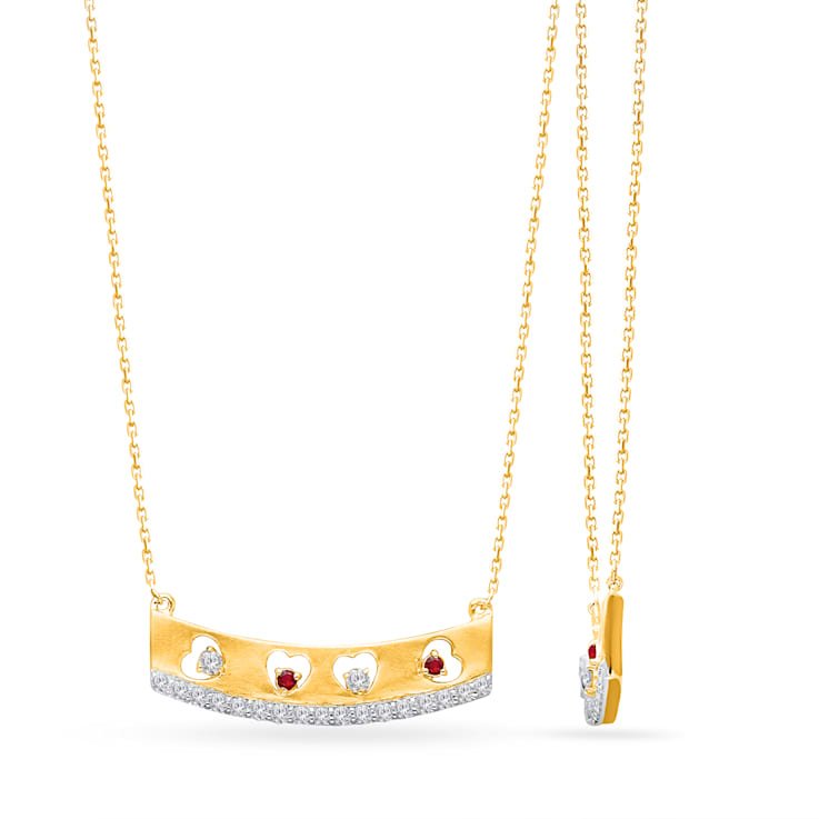 KALLATI 14K Yellow Gold Ruby and Diamond Bar Necklace 0.25ctw