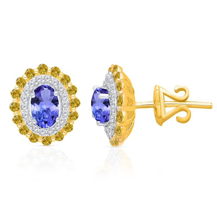 KALLATI Yellow Gold "Renaissance" 1.65 ctw Tanzanite Earrings