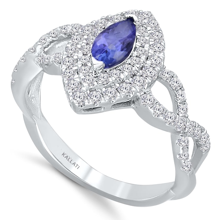 KALLATI White Gold 1.00 ctw Tanzanite and Diamond Ring