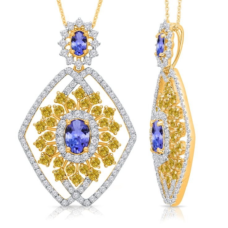 KALLATI Yellow Gold Renaissance 4.00 ctw Tanzanite amnd Diamond Pendant 17R6LA